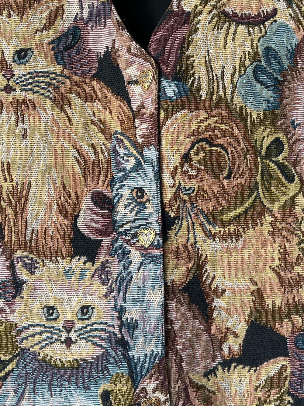 (SOLD) Vintage-Inspired Cat Tapestry Vest - Multicolor - Picture 3 of 5